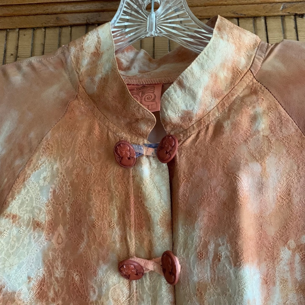 URU Hand-Crafted Vintage Silk & Rayon Tunic Jacket w/ Cameo Buttons